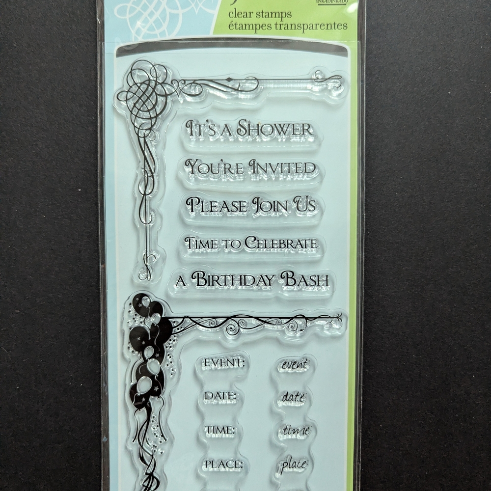 🌞 3/$15 Inkadinkado Clear Cling Stamp Set - Birthday/Shower Invitations, 97520